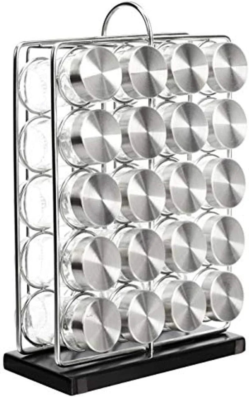 20 Jars Spice Rack Organizer, Space-Saving Kitchen Organizer with Glass Spice Jars, Sturdy, Silver