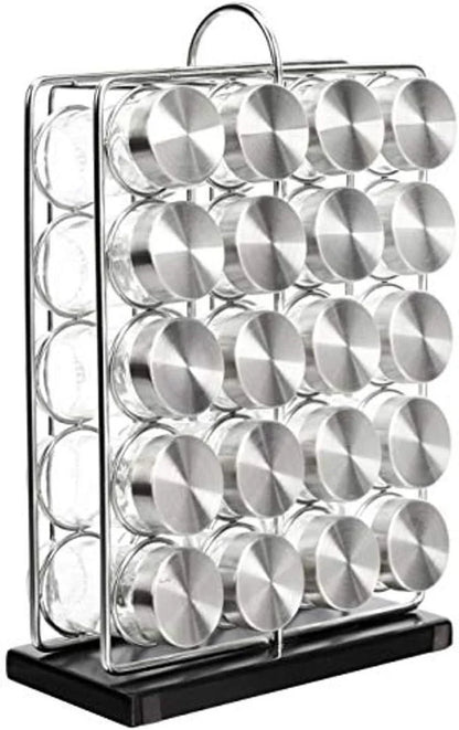 20 Jars Spice Rack Organizer, Space-Saving Kitchen Organizer with Glass Spice Jars, Sturdy, Silver