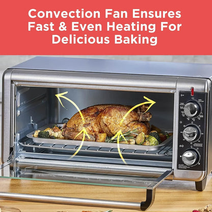 TO3250XSBD 8-Slice Extra Wide Convection Countertop Toaster Oven, Includes Bake Pan, Broil Rack & Toasting Rack, Stainless Steel/Black