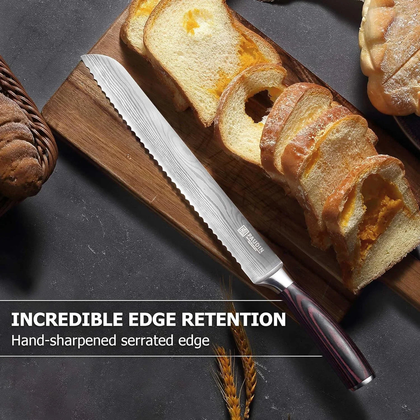 Bread Knife, 10 Inch Serrated Knife, German Stainless Steel Bread Knife for Homemade Bread, Razor Sharp Edge for Efficient Slicing Sourdough Bread, Bagels, Cake