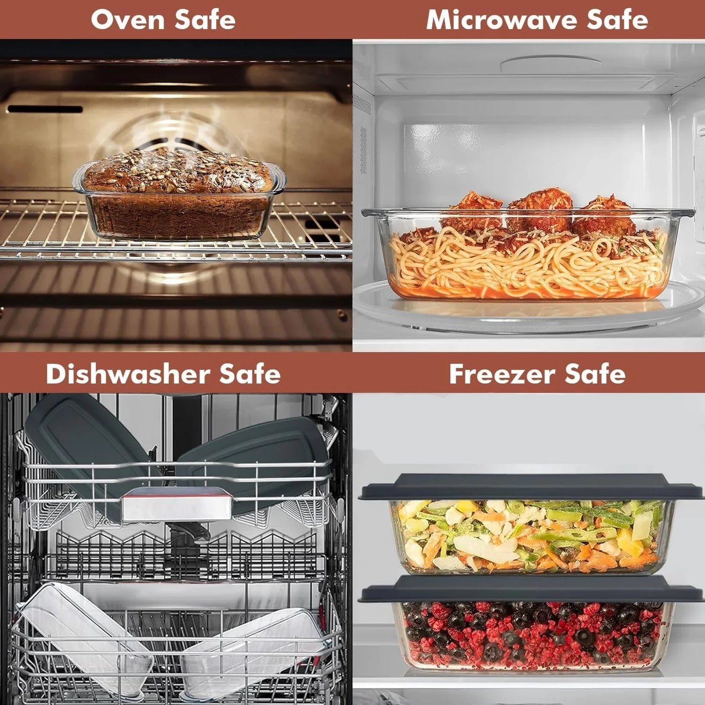 LARGE 7.6 Cups/1800 ML/1.9 Qt Glass Loaf Pan with Lids (Set of 2) - Meatloaf Pan BPA Free Airtight Lids Grip Handle Easy Carry, Microwave and Oven Safe - Loaf Pans for Baking Bread, Cakes