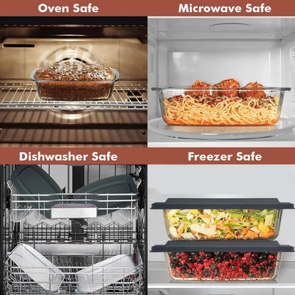 LARGE 7.6 Cups/1800 ML/1.9 Qt Glass Loaf Pan with Lids (Set of 2) - Meatloaf Pan BPA Free Airtight Lids Grip Handle Easy Carry, Microwave and Oven Safe - Loaf Pans for Baking Bread, Cakes