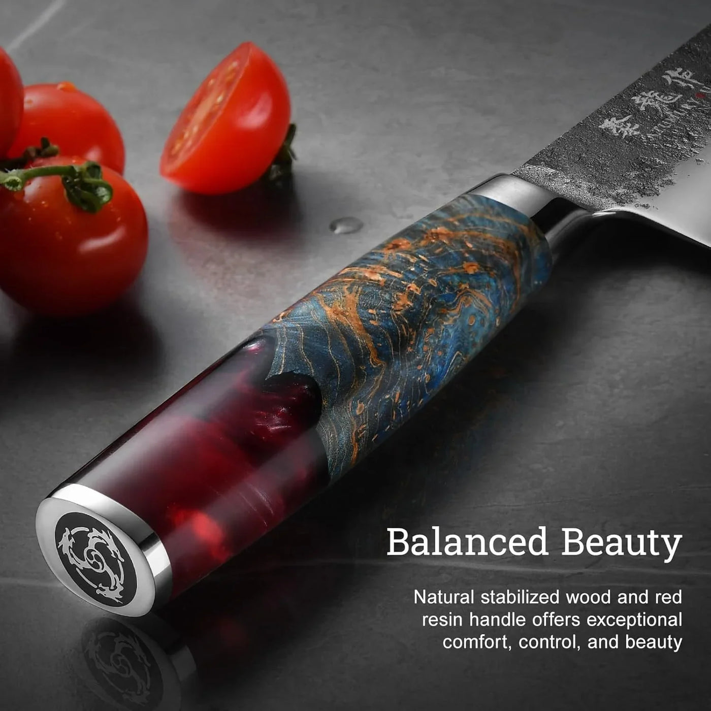 Japanese Chef Knife, 7 Inch Hand Forged Santoku Knife with VG10 Steel, Chefs Knives for Professional & Home Kitchen, Sharp Kitchen Knives with Red Ergonomic Handle, Cooking Gifts for Men and Women