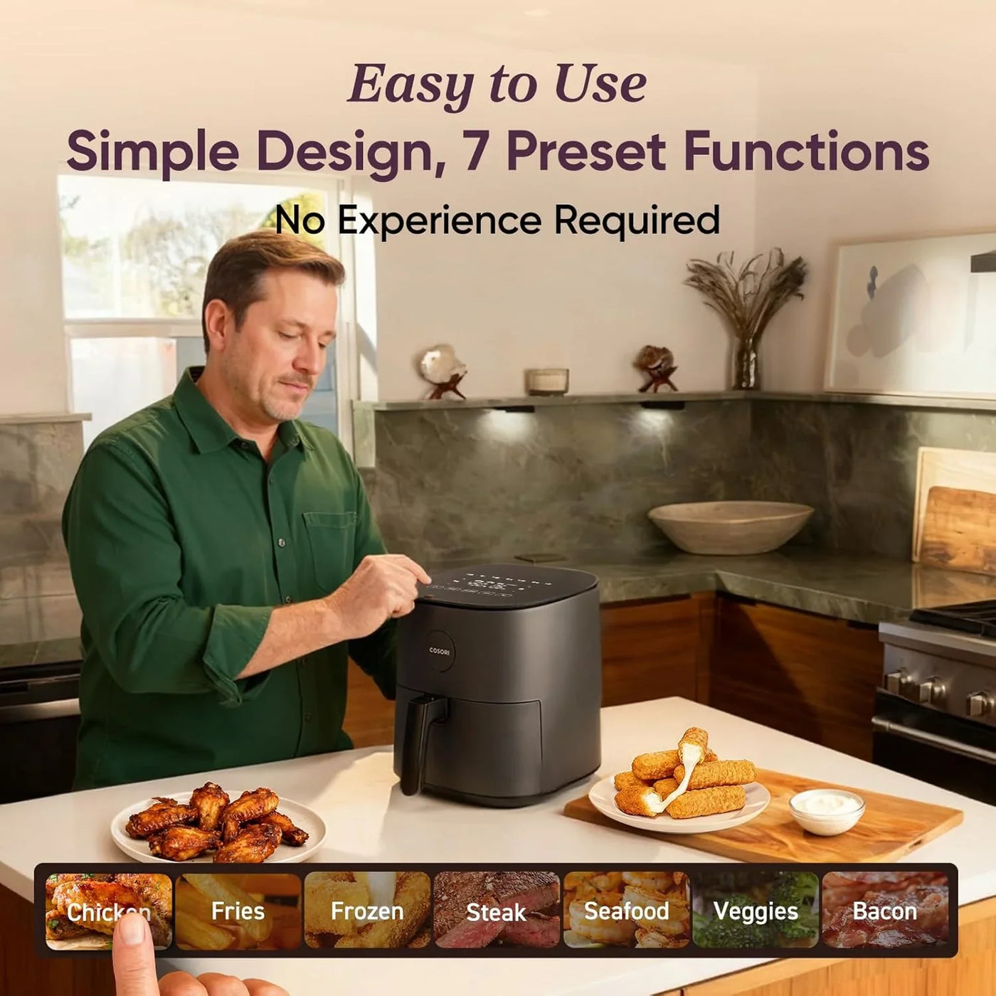 Air Fryer Pro, Compact 5QT, Ceramic Coating, 7 Presets with Preheat & Keep Warm, 450℉, Easy to Use & Clean, Shake Reminder, 130+ In-App Recipes, Nonstick & Dishwasher-Safe Basket, Gray