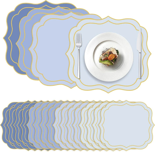 100 Pcs Dusty Blue Paper Placemats 13.4 X 12 Inch Disposable Scalloped Paper Placemats Decorative Place Mat for Wedding Baby Shower Banquet Party Holiday Table Decor