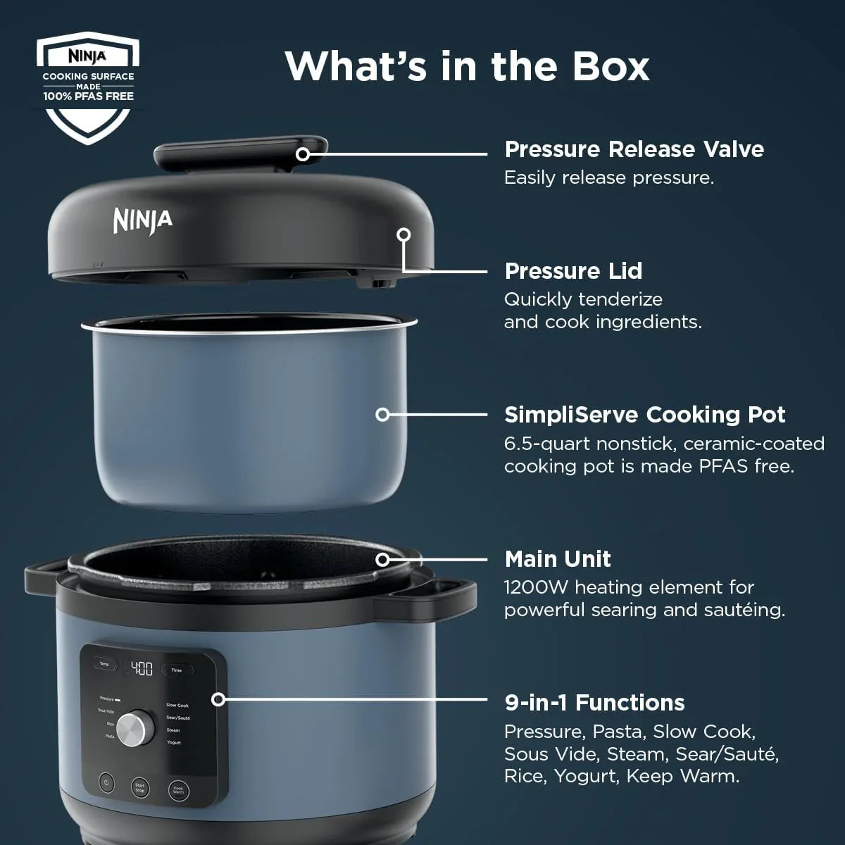 Hyperheat 9-In-1 6.5-Qt Pressure Cooker | Steams, Slow Cooks, Sears, Sautés, Sous Vide, Yogurt & More | with Simpliserve Pot | Powerful 1200-Watt | Blue Macaron | PC201