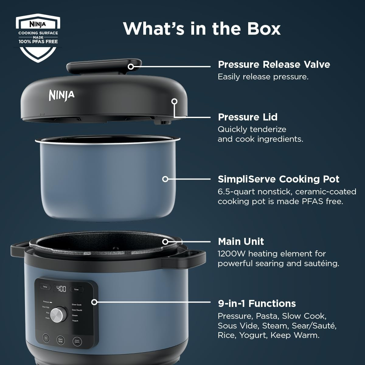 Hyperheat 9-In-1 6.5-Qt Pressure Cooker | Steams, Slow Cooks, Sears, Sautés, Sous Vide, Yogurt & More | with Simpliserve Pot | Powerful 1200-Watt | Blue Macaron | PC201