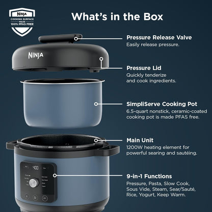 Hyperheat 9-In-1 6.5-Qt Pressure Cooker | Steams, Slow Cooks, Sears, Sautés, Sous Vide, Yogurt & More | with Simpliserve Pot | Powerful 1200-Watt | Blue Macaron | PC201