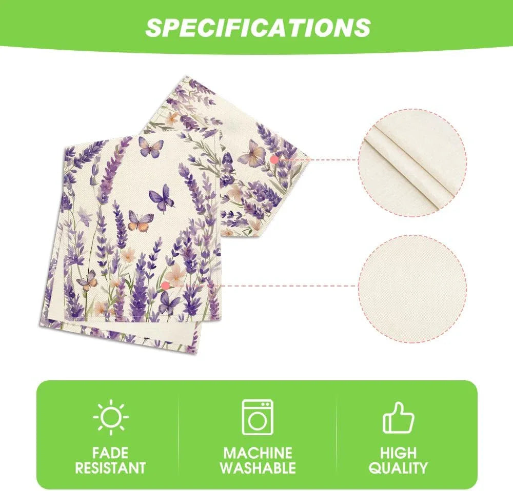 Purple Lavender Floral Butterflies Spring Table Runner, Seasonal Summer Kitchen Dining Table Decoration for Home Party Decor 13X72 Inch