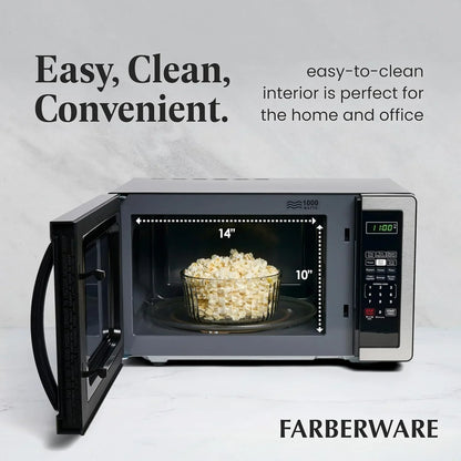 1.1 Cu. Ft. Countertop Microwave Oven – 1000 Watts Power, Auto Cook Settings, Defrost, Easy Clean and Child Safety Lock - Stainless