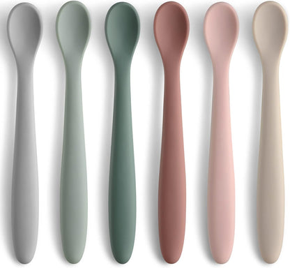 6-Piece Silicone Baby Feeding Spoons, First Stage Infant Spoons, Soft-Tip Easy on Gums I Baby Training Spoon | Infant Utensils Feeding Supplies, Dishwasher & Boil-Proof