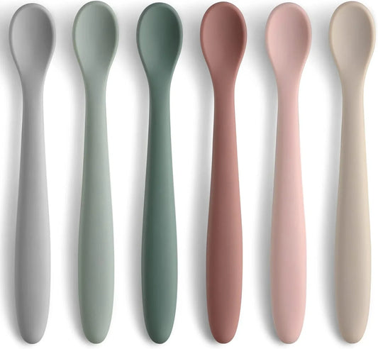 6-Piece Silicone Baby Feeding Spoons, First Stage Infant Spoons, Soft-Tip Easy on Gums I Baby Training Spoon | Infant Utensils Feeding Supplies, Dishwasher & Boil-Proof