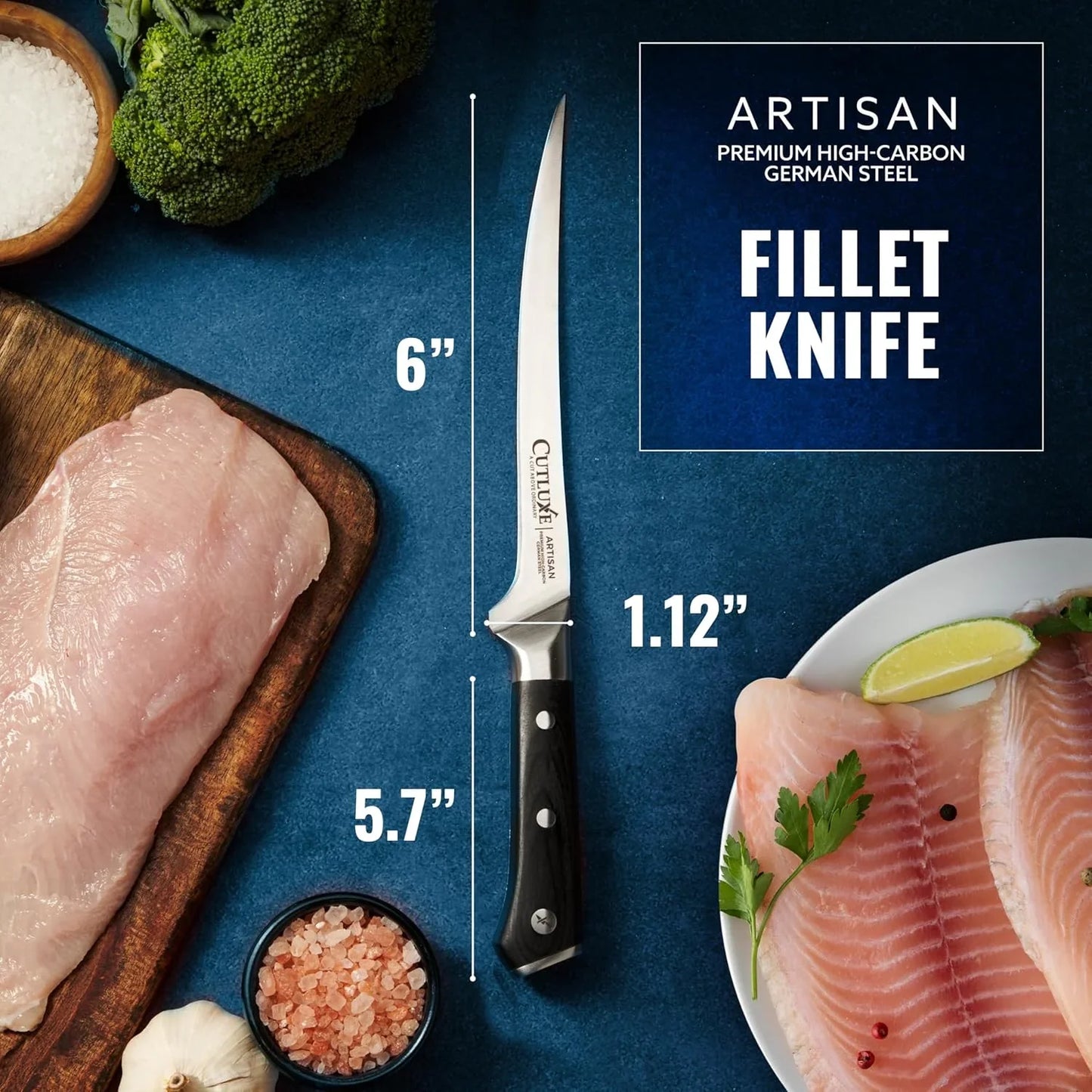 Fillet Knife for Fish & Meat – 7" Razor Sharp Boning Knife – Flexible High Carbon German Steel, Full Tang Ergonomic Handle Design, Grilling Gifts for Men – Artisan Series