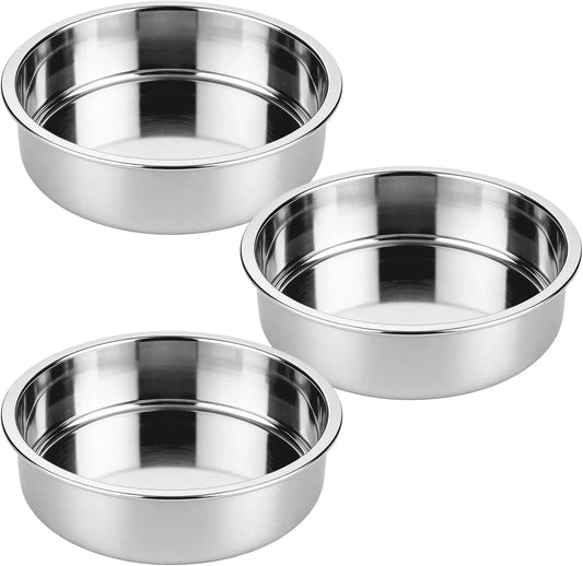 Set of 3 Stainless Steel Cake Pans - 8 Inch round Layer Cake Baking Pan Molds, Stackable Even Heating Baking Set, Dishwasher Safe Bakeware Tins for Home Bakers, Birthday Party Wedding