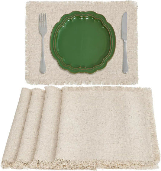 Beige Placemats Farmhouse Cotton Linen Place Mats Set of 4 Home Kitchen Dining Table Decor