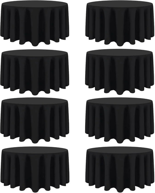 8 Packs 90 Inch Black round Tablecloth in Diameter, Washable Polyester Fabric Tablecloths, Wrinkle Resistant Table Cloth for Wedding Party Banquet Dining
