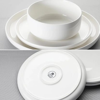 Plates and Bowls Sets, 18 Pieces Porcelain Dinnerware Sets Dishware Sets Chip Resistant Ceramic Dish Set Dining Dinner Ware Service for 6, White, Series LUNA