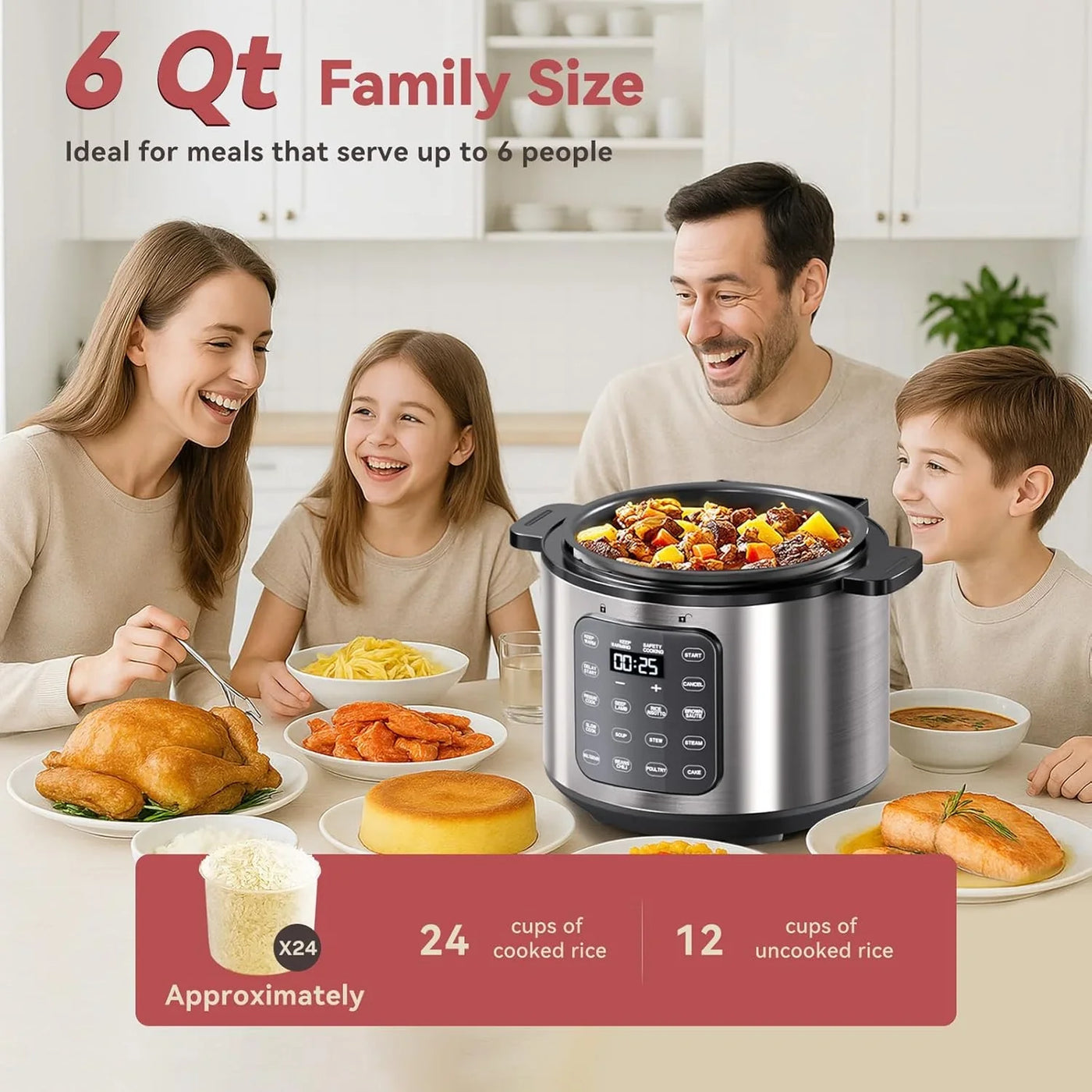Electric Pressure Cooker 6 Qt, 9 Functions Programmable Instant Pot with IMD Touchscreen, Rice Cook, Slow Cook, Steam, Sauté, Warm, 16+ Safety Features, 1000W Silver