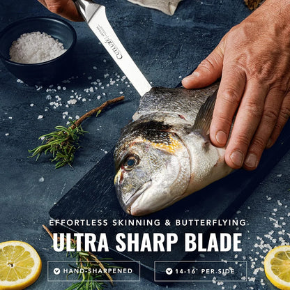 Boning Knife – 6" Razor Sharp Fillet – High Carbon German Steel – Full Tang Ergonomic Handle Design, Grilling Gifts for Men – Artisan Series