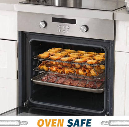 Oven-Salf Collapsible Cooling Rack for Baking, 3 Tier 12”X 16.5”, Stainless Steel and Fit Half Sheet, Stackable Wire Cooling Racks for Cookie, Pizza, Cake