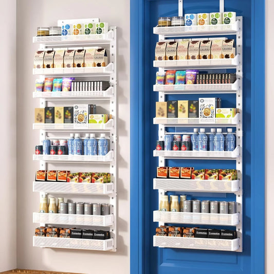 8-Tier over the Door Organizer, Heavy Duty Metal Pantry Organizer and Storage with Adjustable Baskets, 2-In-1 Hanging or Wall Mounted Shelf for Kitchen, Bathroom, Laundry Room-Large Spice Rack