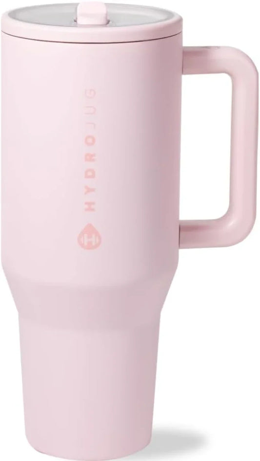 Traveler - 32 Oz Water Bottle with Handle & Flip Straw - Fits in Cup Holder, Leak Resistant Tumbler-Reusable Insulated Stainless Steel & Rubber Base - Gifts for Women & Men, Pink Sand