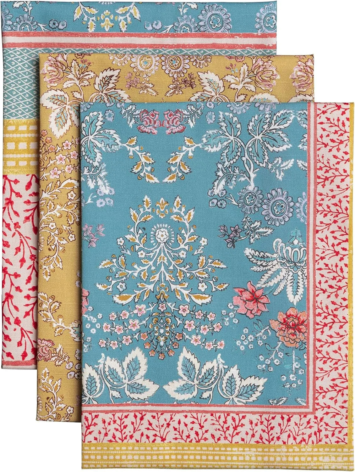 Kitchen Towels Set of 3 100% Cotton 27.50" X 20" Reusable Cloth Tea Dish Towels Absorbent with Hanging Loop for Kitchen Gifts for Mothers Day Spring/Summer (Marquise)