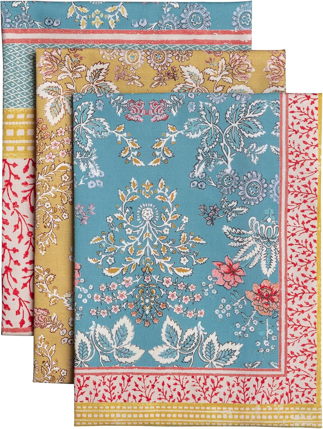 Kitchen Towels Set of 3 100% Cotton 27.50" X 20" Reusable Cloth Tea Dish Towels Absorbent with Hanging Loop for Kitchen Gifts for Mothers Day Spring/Summer (Marquise)