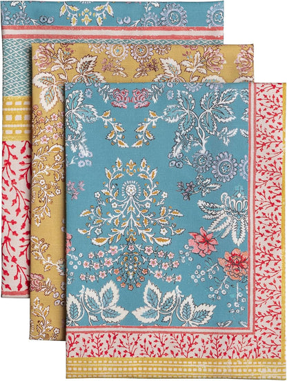 Kitchen Towels Set of 3 100% Cotton 27.50" X 20" Reusable Cloth Tea Dish Towels Absorbent with Hanging Loop for Kitchen Gifts for Mothers Day Spring/Summer (Marquise)
