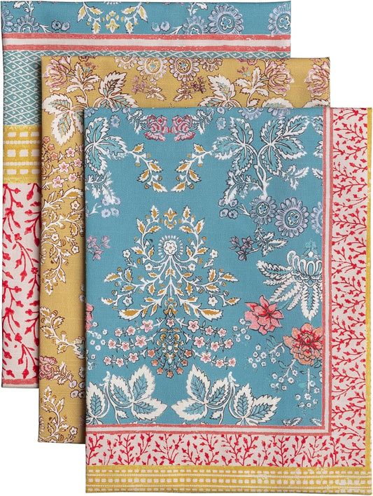 Kitchen Towels Set of 3 100% Cotton 27.50" X 20" Reusable Cloth Tea Dish Towels Absorbent with Hanging Loop for Kitchen Gifts for Mothers Day Spring/Summer (Marquise)