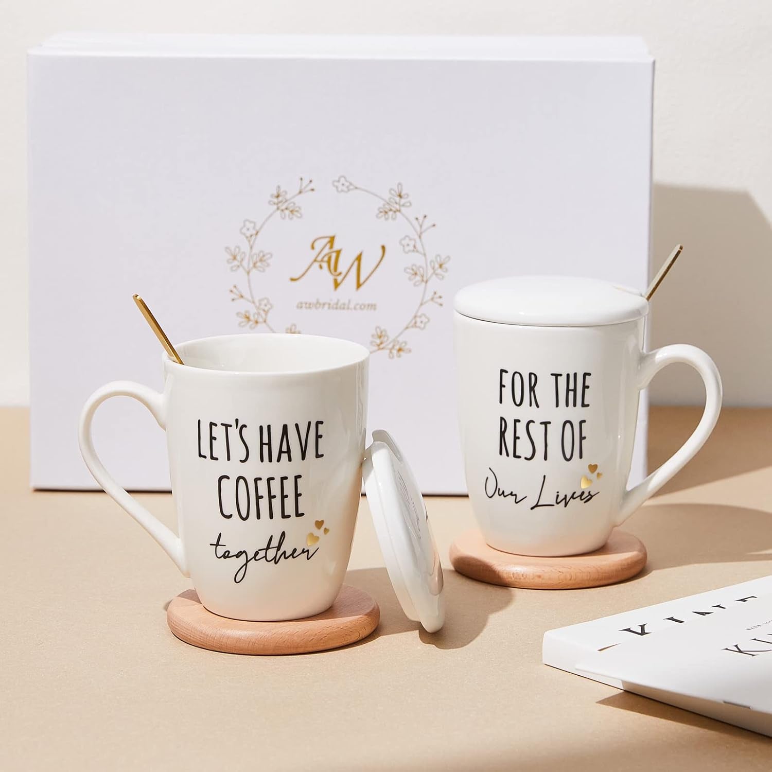 Ceramic Engagement Gifts for Couples Newly Engaged Unique Coffee Mugs Set of 2, 12 Oz| Bachelorette Bridal Shower Gift for Bride, Anniversary Wedding Gifts for Couple Housewarming Gift Ideas