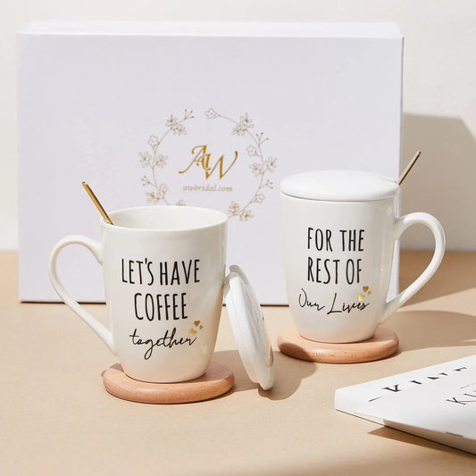 Ceramic Engagement Gifts for Couples Newly Engaged Unique Coffee Mugs Set of 2, 12 Oz| Bachelorette Bridal Shower Gift for Bride, Anniversary Wedding Gifts for Couple Housewarming Gift Ideas