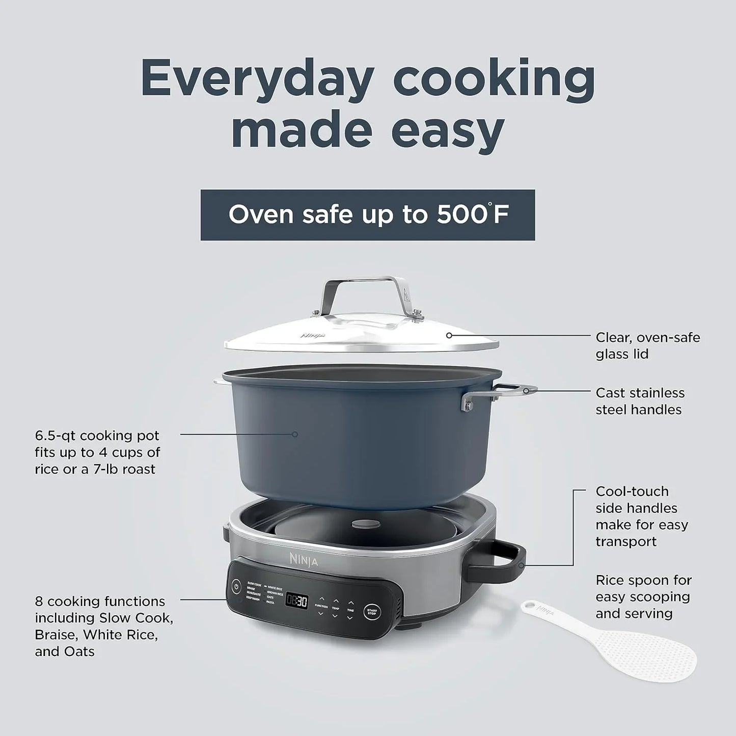 MC1101 Foodi Everyday Possible Cooker Pro, 8-In-1 Versatility, One-Pot Faster Cooking Replaces 10 Tools, Family-Sized Capacity with Adjustable Temp Control, 6.5 Quarts, Midnight Blue