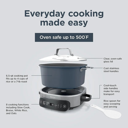 MC1101 Foodi Everyday Possible Cooker Pro, 8-In-1 Versatility, One-Pot Faster Cooking Replaces 10 Tools, Family-Sized Capacity with Adjustable Temp Control, 6.5 Quarts, Midnight Blue