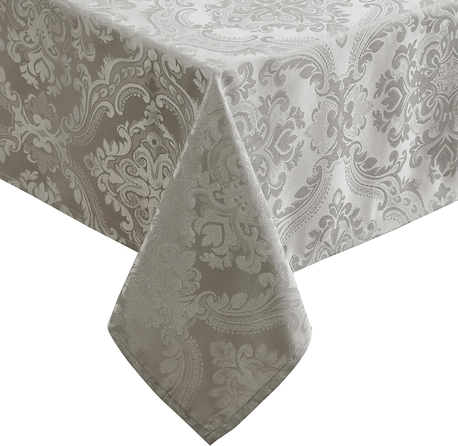 Home Fashions Caiden Elegance Damask Waterproof, Stain & Wrinkle Resistant Fabric Tablecloth, 52" X 52" Square, Silver