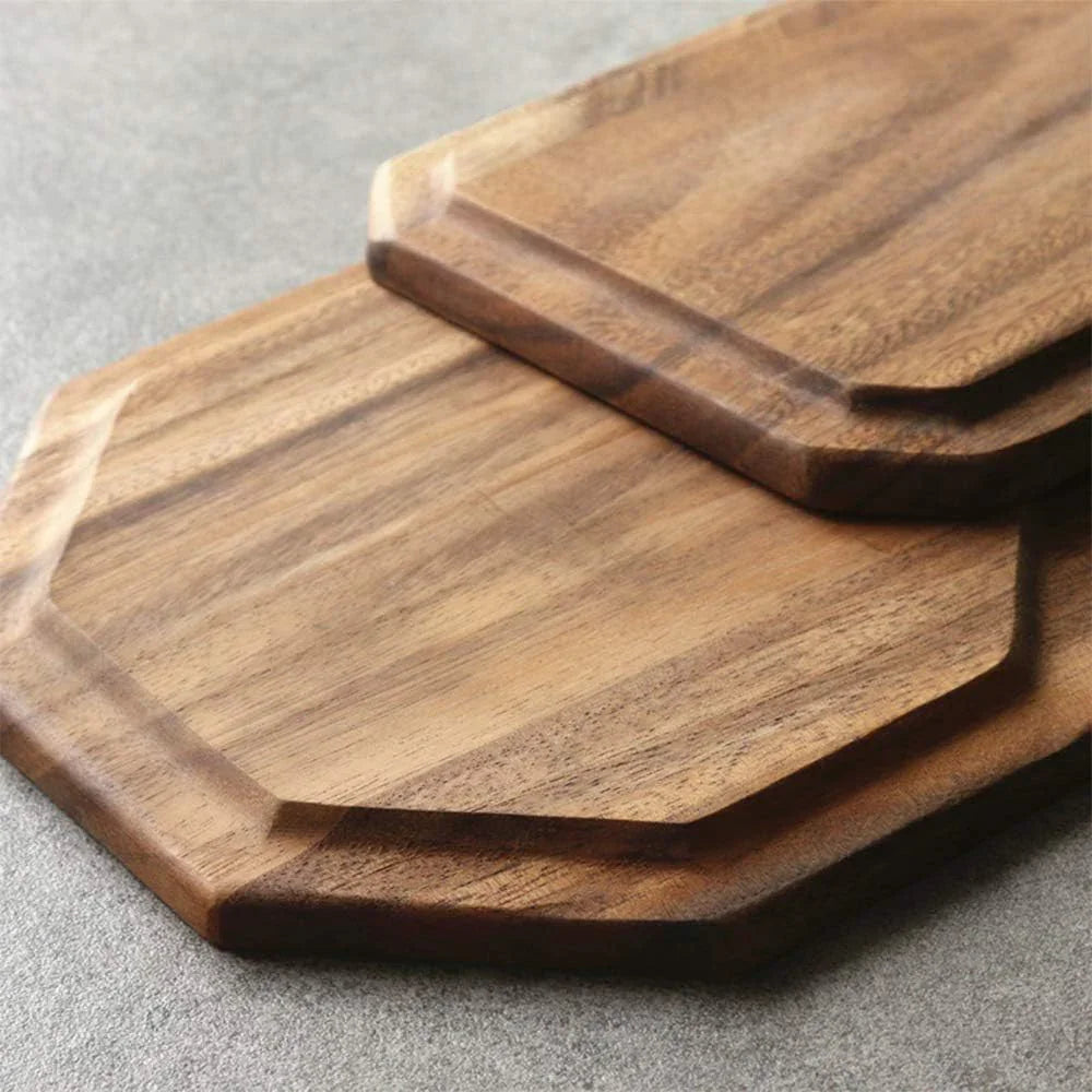 Set of 2 Acacia Wood Charcuterie Boards round Wooden Serving Tray Fruit Platter Decor Trays Serving Ware Food Dish Serving Platters Christmas Cheese Board Square Party Trays Plate Hosting Essentials