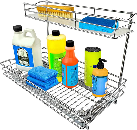 ® Pull Out under Sink Kitchen Cabinet Organizer - 11.5 In. X 21 Inch Deep Drawer - Sliding Shelf Organizer for Cabinets and Undersink Storage Shelves - Lifetime Ltd. Warranty – Chrome