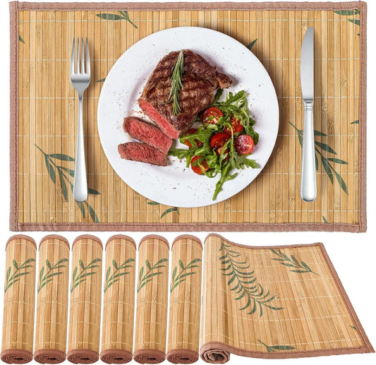 8 Pack Bamboo Placemats, 18 X 12 Inch Anti-Slip Table Mats, Heat Resistant Place Mats, Japanese Style Washable Placemats for Dining Room, Kitchen, Restaurant
