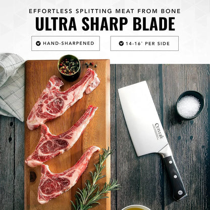 Cleaver Knife - 7" Meat Cleaver, Butcher Knife for Meat Cutting – German Steel Blade, Full Tang, Ergonomic Handle Design – Artisan Series