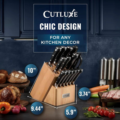 15-Piece Knife Set – Premium Rubberwood Wood Block – Knife Set for Kitchen, Ultra Sharp High Carbon German Stainless Steel, Full Tang – Artisan Series