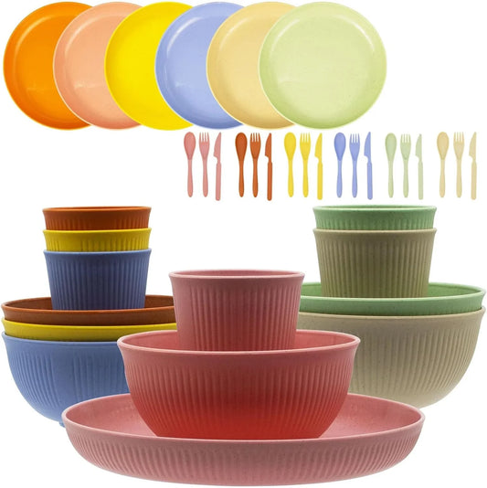 Wheat Straw Dinnerware Set, 36Pcs Dishes Plates and Bowls Sets, Service for 6, Reusable Dinnerware Set Kitchen Cups Plates and Bowls Sets