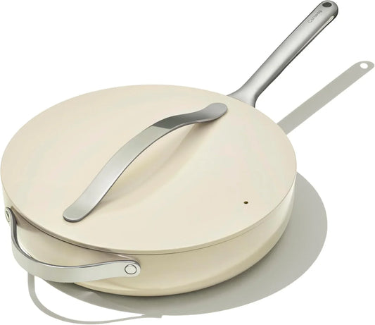 Nonstick Ceramic Sauté Pan with Lid (4.5 Qt, 11.8") - Non Toxic, PTFE & PFOA Free - Oven Safe & Compatible with All Stovetops (Gas, Electric & Induction) - Cream