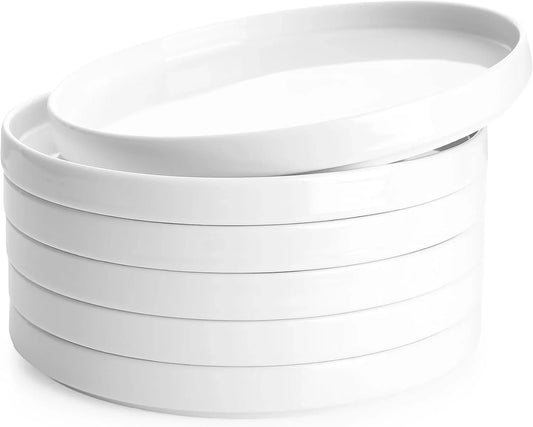 Porcelain Flat Dessert Plates Set of 6-7.8 Inch Salad Plates for Kitchen, Small Appetizer, Small Dish Set, Microwave & Dishwasher Safe, Scratch Resistant - Elegant White Glaze