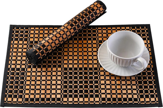 Bamboo Placemats Set of 4, Woven Table Mats for Dining Table Decor, Washable Place Mats for Kitchen Table, Non-Slip Sushi Rolling Mat for Indoor and Outdoor