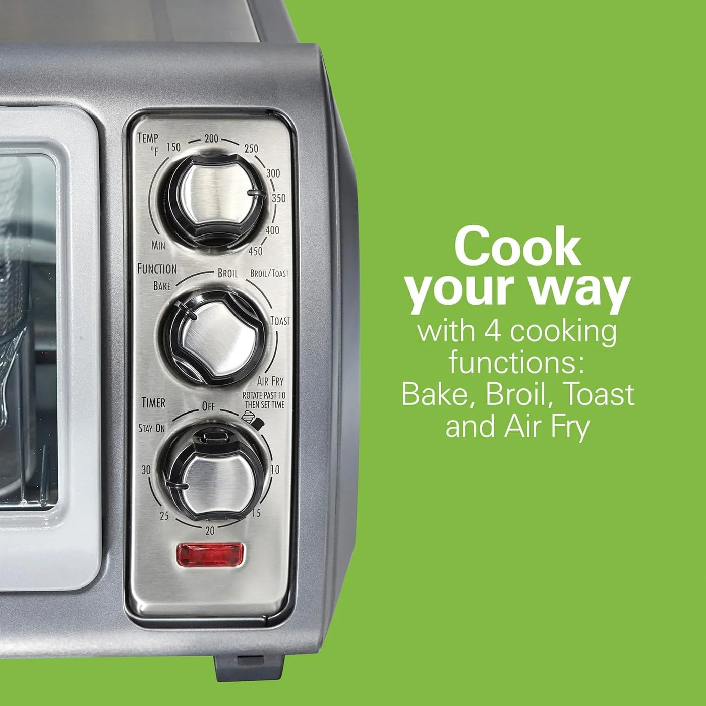Air Fryer Toaster Oven Combo with Large Capacity, Fits 6 Slices or 12” Pizza, 4 Cooking Functions for Convection, Bake, Broil, Roll-Top Door, Easy Reach Sure-Crisp, Stainless Steel