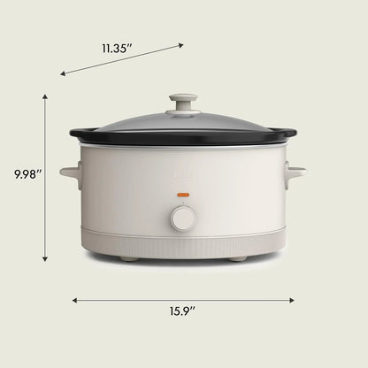 6.0 Qt Manual Slow Cooker, Ceramic Nonstick Coating, 3 Temperature Settings, Dishwasher Safe Stoneware Pot and Tempered Glass Lid, Cool Touch Handles & Tangle Free Cord Wrap, Oatmilk