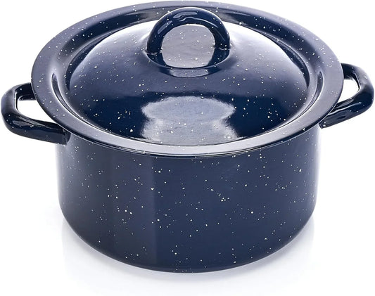 USA C20666-1062810W Speckled Enamel Stock Pot with Lid, 4 Quart, Blue