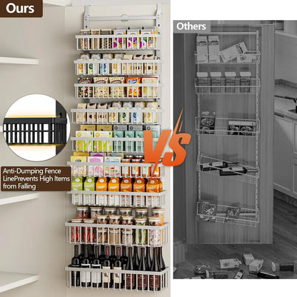 9 Tier over the Door Pantry Organizer, 2 in 1 Wall Mount or Hanging Spice Rack with Adjustable Basket, Seasoning Organizer and Storage for Kitchen Cabinet Closet Bathroom