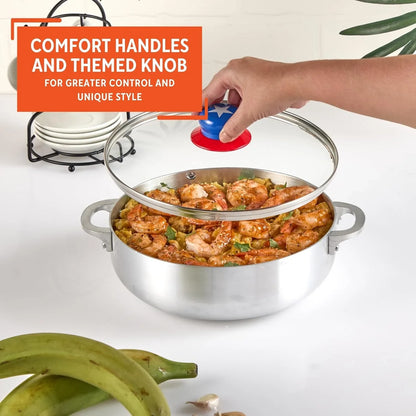 3.2Qt Boricua-Themed Aluminum Caldero with Lid, Caribbean Dutch Oven for Rice, Stews & Everyday Cooking