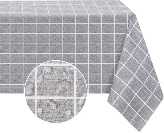 Rectangle Vinyl Tablecloth, 100% Waterproof Oil-Proof Checkered Plastic Table Cloth, Heavy Duty Wipeable Table Covers for Dining, Camping, Picnic, Outdoor - 54 X 78 Inch, Grey